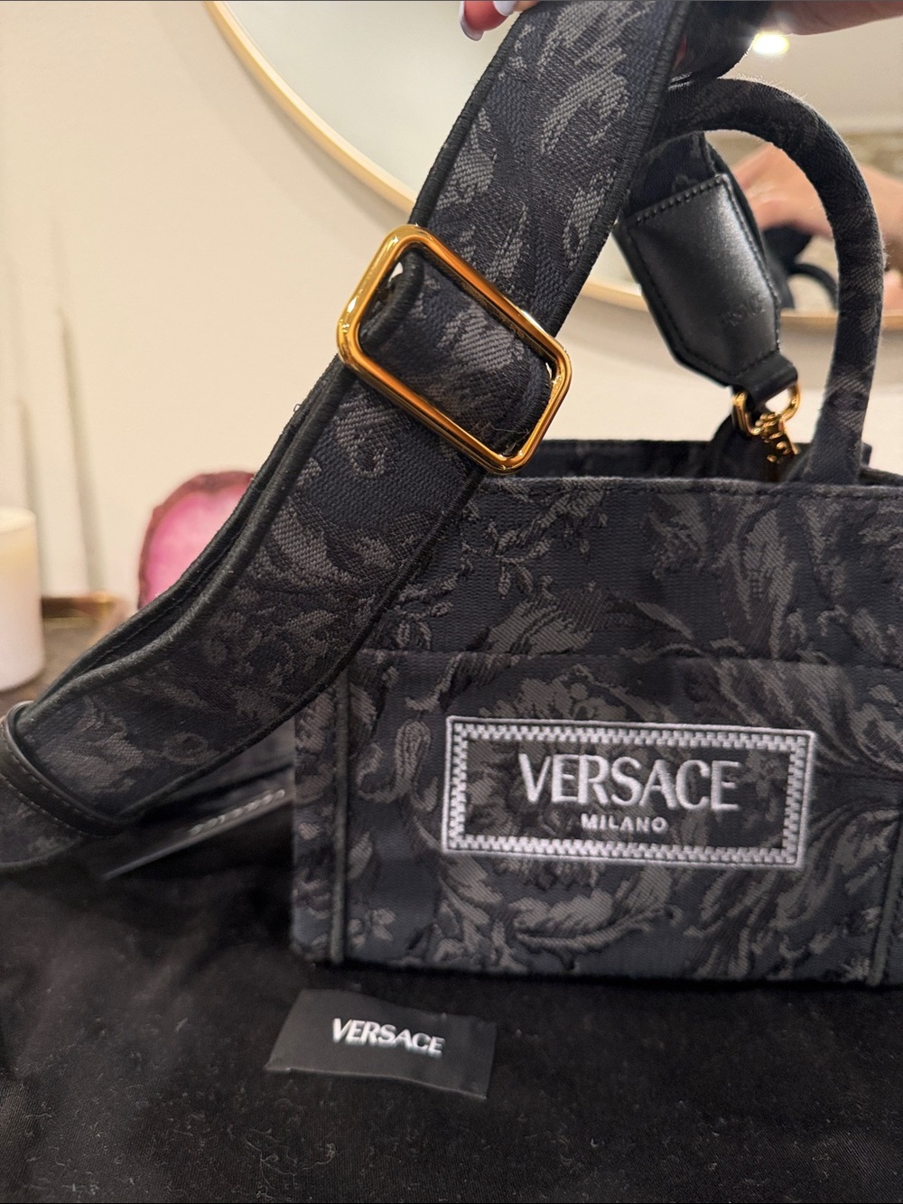 Versace Black Jacquard Mini Tote with Milano Patch - Picture 5 of 5